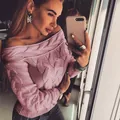 Close-up detail of a pink off-the-shoulder cable knit sweater featuring thick texture - S / Tops / Pink