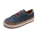 Zapatos planos casuales azules perforados para mujer con detalle de banda elástica - Azul