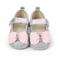 Chaussures de marche scintillantes argentées pour bébé fille avec un grand nœud rose - Argent