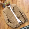 Classic khaki men's casual cotton jacket with stand collar and ribbed stripe details - 3XL / Top (1902款) / Turmeric