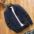 Men's classic navy blue casual cotton jacket with stand collar and front zip closure - 3XL / Top (1902款) / Dark Blue