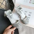 Elegant silver sequined girls' dress shoes with a bow detail and ankle strap buckle - 26 / Bowknot Crystal Shoes (V75) / Silver