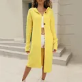 Stylish women's long-sleeved hooded knit cardigan in vibrant lemon yellow color - S / Tops / Yellow