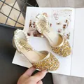 Girls' glittering princess high heels with pearl ankle strap and sparkling sequins - 26-30 (5 Pairs Pack) / Bowknot Crystal Shoes (V73) / Gold