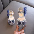 Glitzernde Prinzessinnenschuhe für Mädchen mit blauer Schleife und Perlenverzierung - 21 / Blau