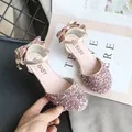 Pink glitter Mary Jane shoes for girls with elegant bow detail and adjustable ankle strap - 26-30 Bundle / Bowknot Crystal Shoes (V75) / Pink