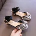 Sandales noires pour filles avec nœud en perles et détails en cristal - Noir