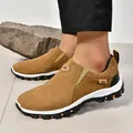 Men's outdoor casual slip-on walking sneakers in brown suede finish with rugged traction soles - 38 / Tan