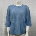 Elegant sky blue loose mesh crochet beach cover-up featuring hollow knit pattern - Blue