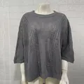 Sexy grey mesh knit hollow-out crochet cover-up top for beach and vacation style. - Gray