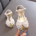 Scarpe da principessa per bambine con fiocchi in rete perle e paillettes dorate eleganti - 21 / Oro