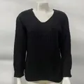 Macro detail showing the high-quality chunky ribbed knit of the black V-neck sweater - S / Tops / Black