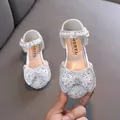 Elegante glänzende silberne Prinzessinnenschuhe für Mädchen mit Glitzerschleife - Silber