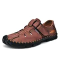 Braune Herren-Strandsandalen aus Leder mit Handnaht und geschlossener Zehenpartie - 38 / Rot