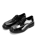 Close-up of glossy black patent leather men's square-toe derby shoes with lace-up design - 38 / Black (A3291)