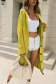 Stylish European long lime green hooded knitted cardigan for women, perfect for autumn winter - S / Tops / Yellow