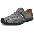 Graue Herren-Outdoor-Ledersandalen mit atmungsaktiven handgenähten Details für Freizeit - 38 / Grau