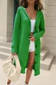 Full-length view of a vibrant green hooded knit cardigan with black button closure - S / Tops / Green
