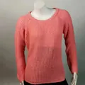 Women's casual coral pink long sleeve knitted sweater with round neck in pure color - S / Tops / Pink