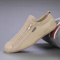 Atmungsaktive Herren-Freizeitschuhe aus khakifarbenem Mesh mit Reißverschluss vorne - 38 / Ganz Khaki