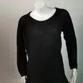 Elegant black long-sleeved knit sweater featuring delicate pointelle shoulder details. - S / Tops / Black