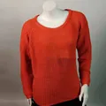 Women's orange long sleeve knit sweater with a round neckline and ribbed texture - S / Tops / Red