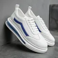 Men's white fashion sneakers with blue stripe and transparent air cushion sole - 38 / White Blue