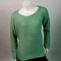 Women's green long-sleeved knitted sweater featuring a stylish and elegant scoop neck design - S / Tops / Green