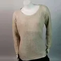 Classic beige long-sleeved scoop neck knitted sweater for women with soft oatmeal finish - Beige