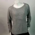 Women's grey loose knit long sleeve sweater, perfect for autumn and winter layering style. - Dark Gray