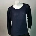 Navy blue solid color long-sleeved knitted sweater for women in a chunky knit style - Dark Blue