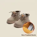 Stylish khaki children's Martin boots featuring lace-up and side zipper design for toddlers - Size 23 / Inner 14.5cm / Grey (Unlined)