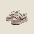 Pink and white toddler walking shoes with soft soles and velcro for baby girls - Size 16 (Inner Length 12.5cm) / Pink (Low-cut)