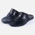 Stylish black men's flip-flops featuring a leather-like upper with metallic stud details - 38 / All Black Flip-Flops Style (A12022) / All Black
