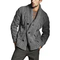 Detaillierte Ansicht einer grauen Herren-Strickjacke mit Schalkragen und Zopfmuster - M / Oberteile / Dunkelgrau