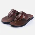 Stylish men's brown leather thong sandals for beach and outdoor wear - 38 / Brown Flip-Flops Style (A12022) / Brown