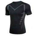 Men's black compression quick-dry t-shirt with grey patterns for fitness and running - S / Tops / Black Gray Geometric Lines