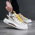 Metallic gold and white sneakers with yellow velcro straps and air cushion sole - 38 / High-Top White and Gold