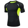 Men's compression short-sleeve workout shirt in black and neon yellow quick-dry fabric - Black Green Contrast