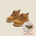 Durable tan leather Martin boots for children featuring warm interior plush lining - Size 15 / Inner 12.0cm / Caramel (Fleece Lined)