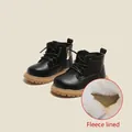 Toddler Martin boots in black leather with warm white plush lining for winter comfort - Size 19 / Inner 14.0cm / Black (Fleece Lined)