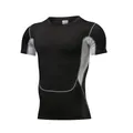 Black men's quick-dry compression T-shirt with grey side panels for fitness training - 2XL / Tops / Black Gray Mesh Stitching