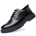 Klassische schwarze Leder Herren Business Casual Arbeitsschuhe im Low-Top-Stil - Schwarz (9913)