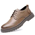 Hochwertiger brauner Leder-Business-Casual-Arbeitsschuh für Herren mit robuster Gummisohle - Khaki (9913)