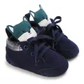 Zapatos de bebé de pana azul oscuro con bordado de zorro y suelas suaves antideslizantes. - Azul