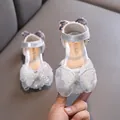 Scarpe da principessa argento per bambina con grande fiocco a farfalla di perle e pizzo - 21 / Argento