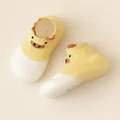 Breathable yellow cartoon duck baby floor sock shoes with mesh fabric for indoor walking. - Yellow
