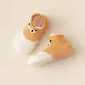 Breathable yellow cartoon mesh baby floor socks featuring comfortable non-slip rubber soles - Orange