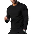 Classic minimalist men's black long sleeve crew neck t-shirt for casual autumn wear - M / Tops / Black