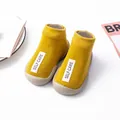 Yellow soft-sole baby learner sock shoes with comfortable cotton fabric - Size 18/19 / Label Style / Yellow
